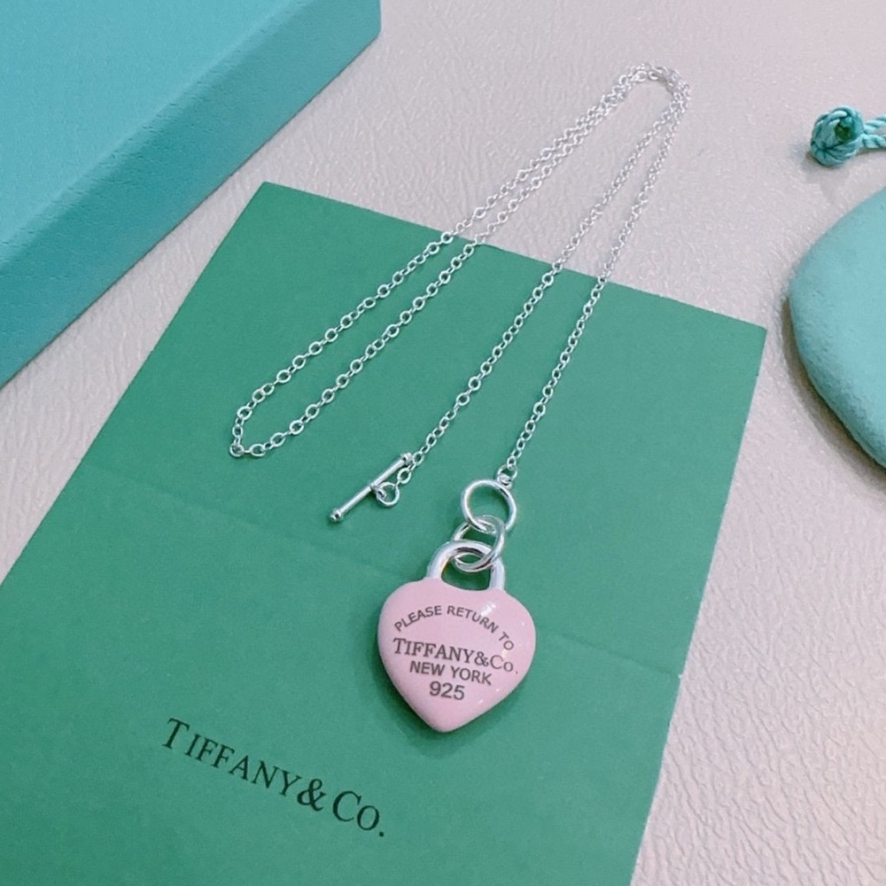 Tiffany & Co. Silver Necklace with Pink Heart Tag